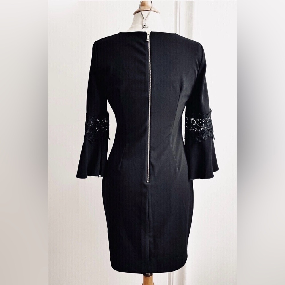 Tommy Hilfiger Black Sheath Dress with Lace Bell Sleeves - Picture 6 of 11